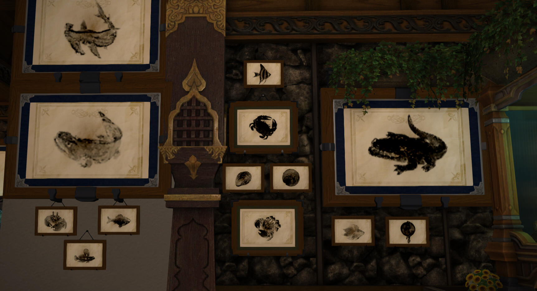 Prints, left side from top: The Lone Ripper, Sweetnewt, Mud Golem, Matron Carp, Blade Skipper Middle from top: Hagoromo Bijin, The Unforgiven, Rivet Oyster, Charon's Lantern, Magicked Mushroom Right side from top: Sweetheart, Ninja Betta, Ondo Sigh