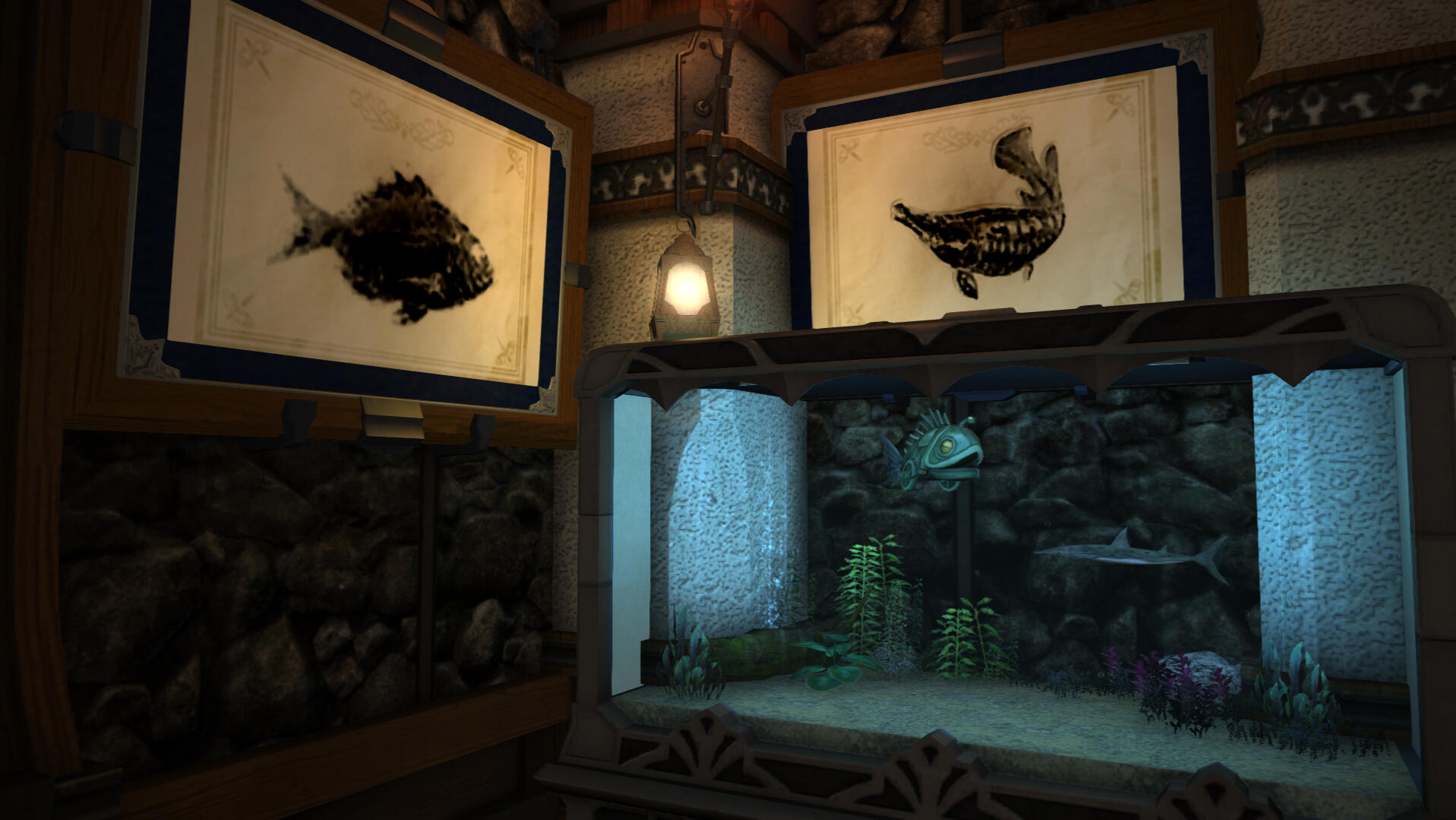 Prints, left to right:The Greatest Bream in the World, Rimepike Tank: Aquamaton, Aetheroelectric Guitarfish