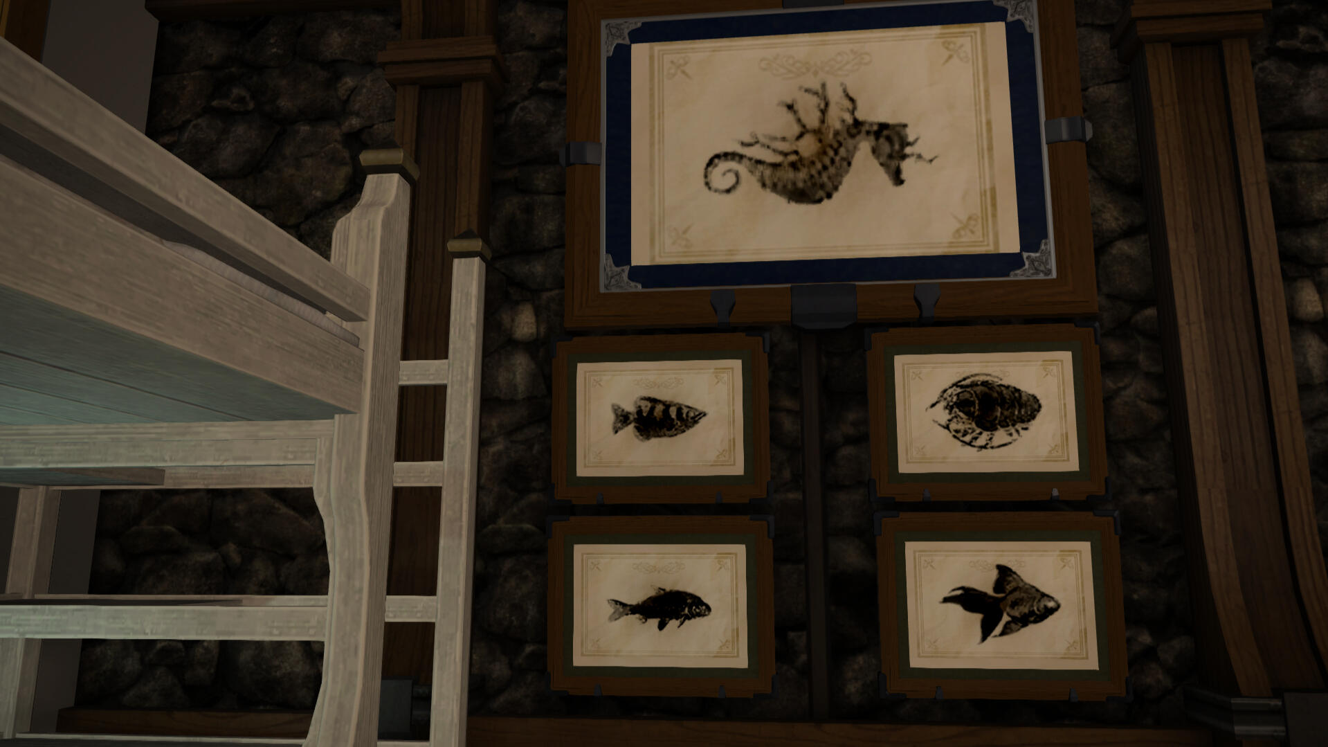 Prints, clocwise from top: Rising Dragon, Aetherlouse, Imperial Goldfish, Hagoromo Koi, The Drowned Sniper