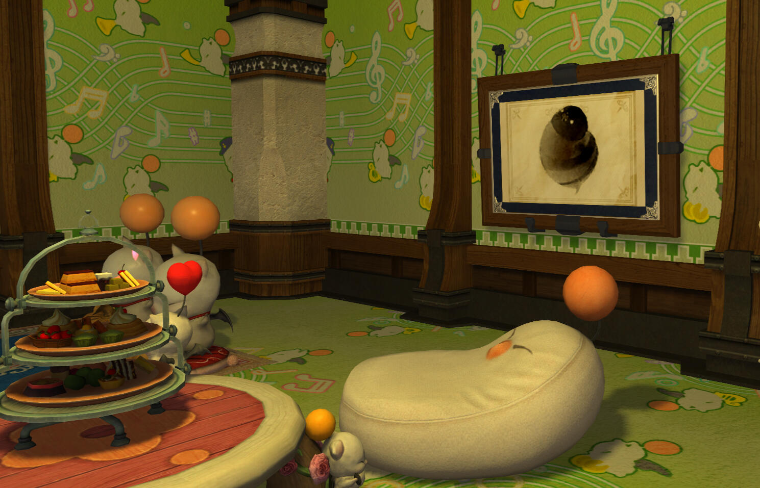 Riggy Wing - a moogle filled room featuring the roundest fish
